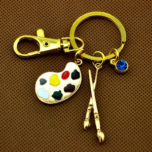 Artist Paint Palette and Brush Charm Pendant Keychain,Paint Palette keychain,Artist Charm Accessory,Painter Gift,Art Teacher Gift