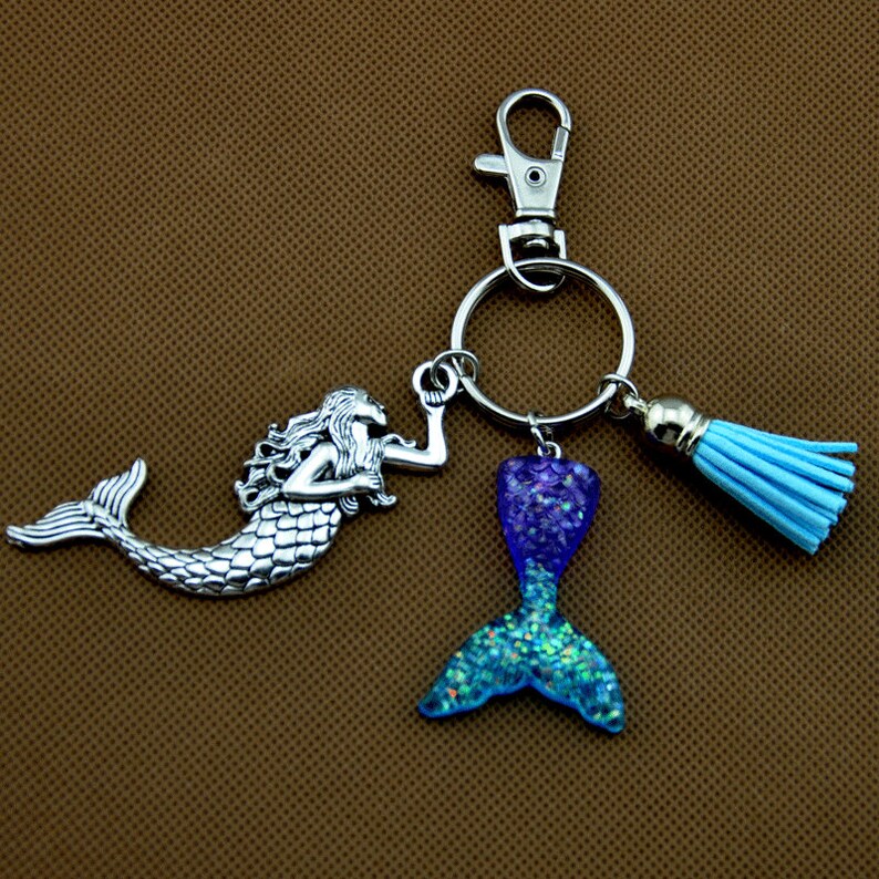 Mermaid Charm Key Chain Birthday Mermaid Gift Idea, Tassel key chain,Resin Mermaid Tail Keychain Personalized Mermaid Jewelry
