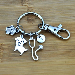 Technicien vétérinaire, Cadeaux vétérinaires, Porte-clés vétérinaire, Cadeaux vétérinaires, Chirurgien vétérinaire, Infirmière vétérinaire, Chien, Stéthoscope, Patte d'animal de compagnie, Porte-clés médical