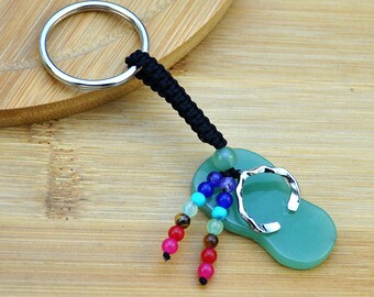 Colgante de zapatillas de cristal de mezcla natural hecho a mano con llavero de cuentas de 7 chakras, llavero de seguridad de la suerte de zapatillas para su regalo, llavero de felicidad