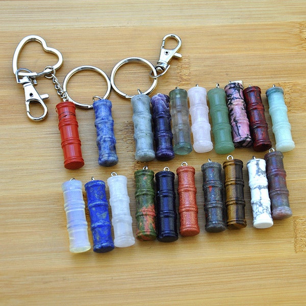 Natural Stone Bamboo Good Luck Keychain,Natural Stone Bamboo Keychain,Natural Bamboo Keychain Handmade Personalized Gift，Valentines Gift