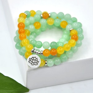 Green Jade and Yellow Jade Mala Prayer Gemstone Necklace/Bracelet，108 Prayer Necklace，Healing Meditation Spiritua，Holiday gift idea