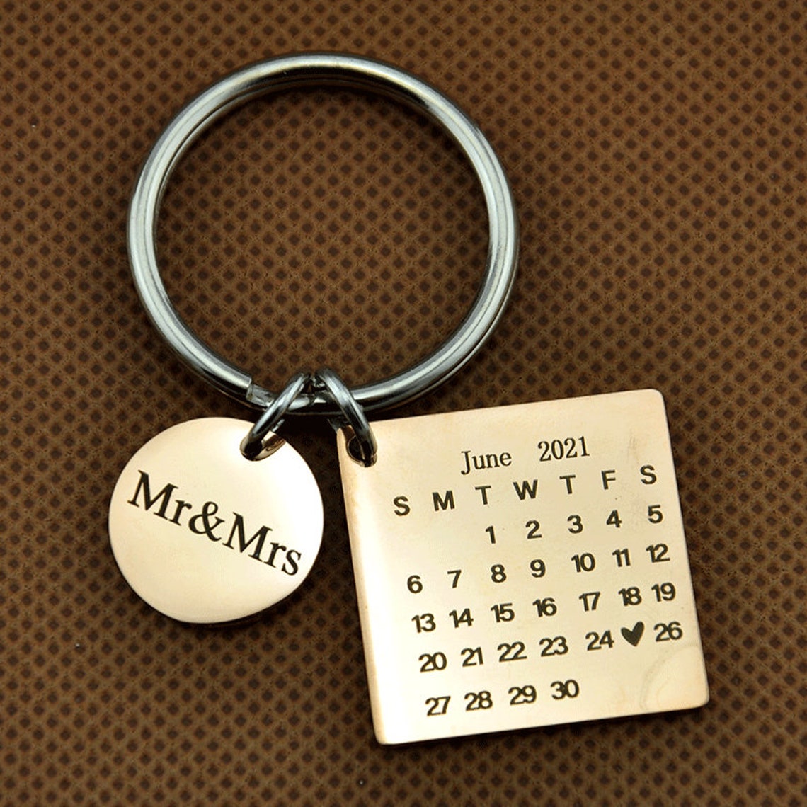 Custom Calendar Stainless Steel Keychain Engraved Date Etsy