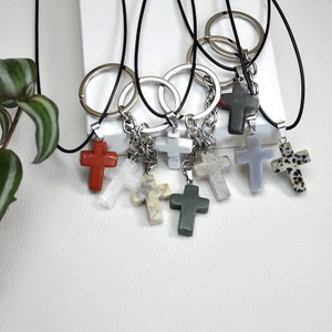 Natural Crystal Cross Pendant Necklace，Carved Stone Necklace, Cross Jewelry- Cross Gift, Cross Keychain ,Bag Accessory,Gemstone Necklace