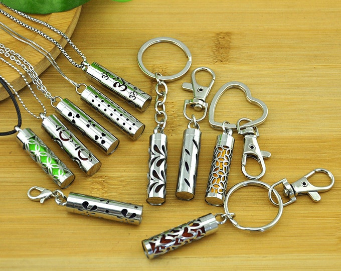 Aromatherapy Locket Necklace/Keychain,Cylinder Shape Stainless Steel Aromatherapy Diffuser pendant,Essential Oils Locket Diffuser Keychain