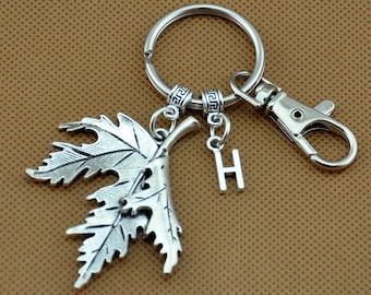 Maple Leaf Keychain LARGE Leaf Keyring Personalized Keychain Initial Keychain Bridesmaid Keychain Monogram Gift-Y660-1