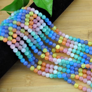8 mm Rainbow Selenite Round Bead, 1 Full Strand Multicolor Cat&#39;s Eye Beads，Smooth Round Semi Precious Stone Beads for Jewelry Making
