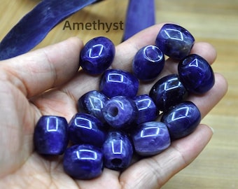 16x18mm Natural Gemstone Amethyst Barrel Beads, Large Hole Beads,DIY Jewelry Making Oval Bracelet Necklace Beads，Crystal Bucket Beads