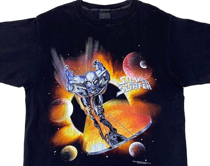 Vintage 1998 Silber Surfer Marvel Comics T-Shirt Single Stitch Änderungen Tag Made in USA Größe L