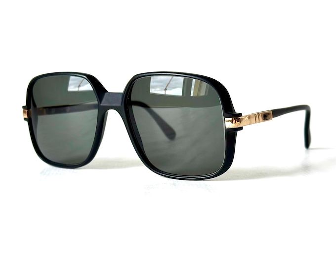 Vintage Cazal 619 Sunglasses: Matte Black, 22K Gold Details, West Germany 1980s