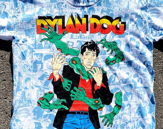Vintage 1992 Dylan Hund All Over Print T-Shirt inklusive Box und Poster Screen Stars Single Stitch New Ungetragen Deadstock Größe XL