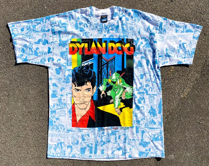 Vintage 1992 Dylan Dog All Over Print T-Shirt New in Box Screen Stars Single Stitch New Old Stock Sizes L and XL