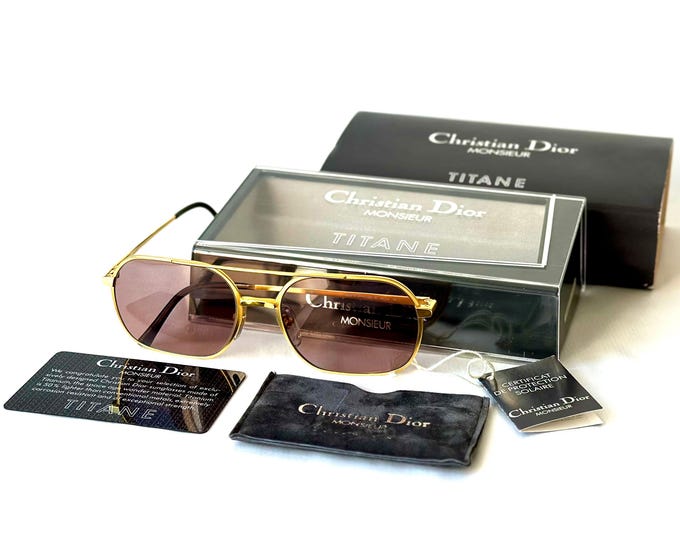 Vintage 1980er Christian Dior Monsieur 20k Vergoldete TITANE 2364 Sonnenbrille – Komplettes Set – New Old Stock – Made in Japan