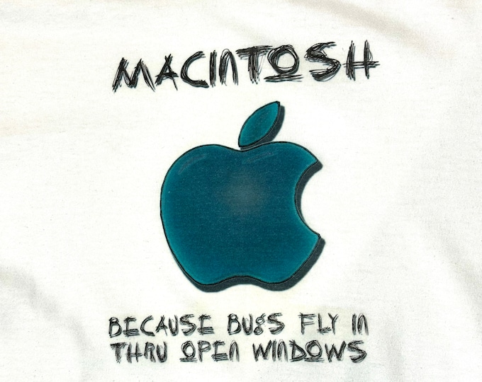 Vintage Macintosh iMac G3 1998 Because Bugs Fly Through Open Windows T-Shirt Jerzees Size L