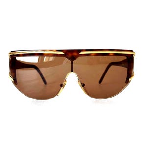Vintage Valentino Sunglasses: V568 Gold & Tortoise Shield Frame, 1980s Italian Designer