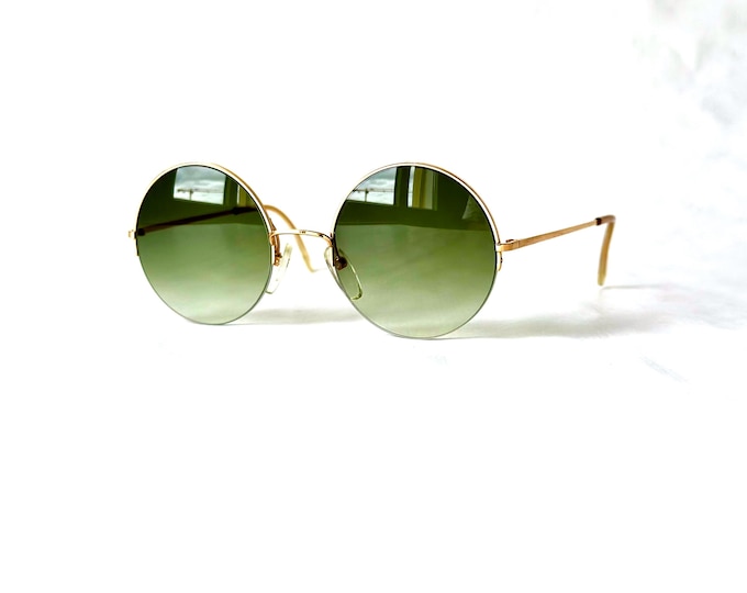Vintage Les Abbesses Sunglasses: 22k Gold Round Frame, Made in France