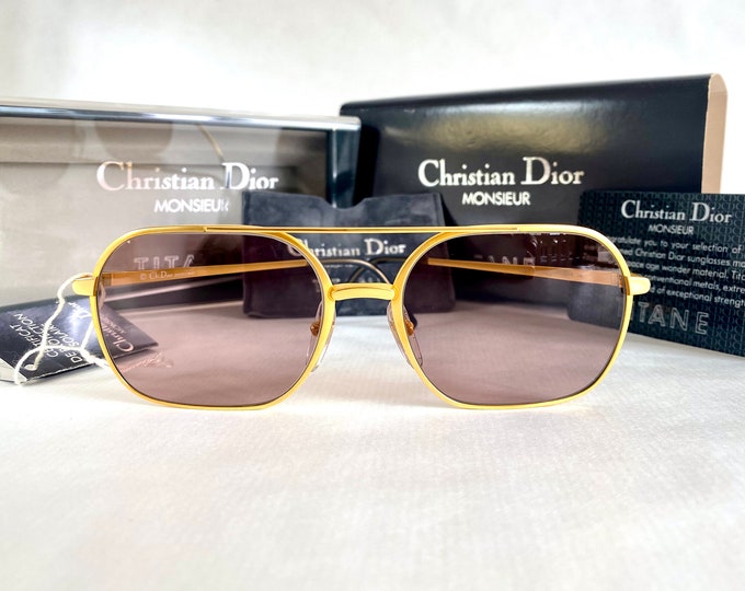 Vintage 1980er Christian Dior Monsieur 20k Vergoldete TITANE 2364 Sonnenbrille – Komplettes Set – New Old Stock – Made in Japan