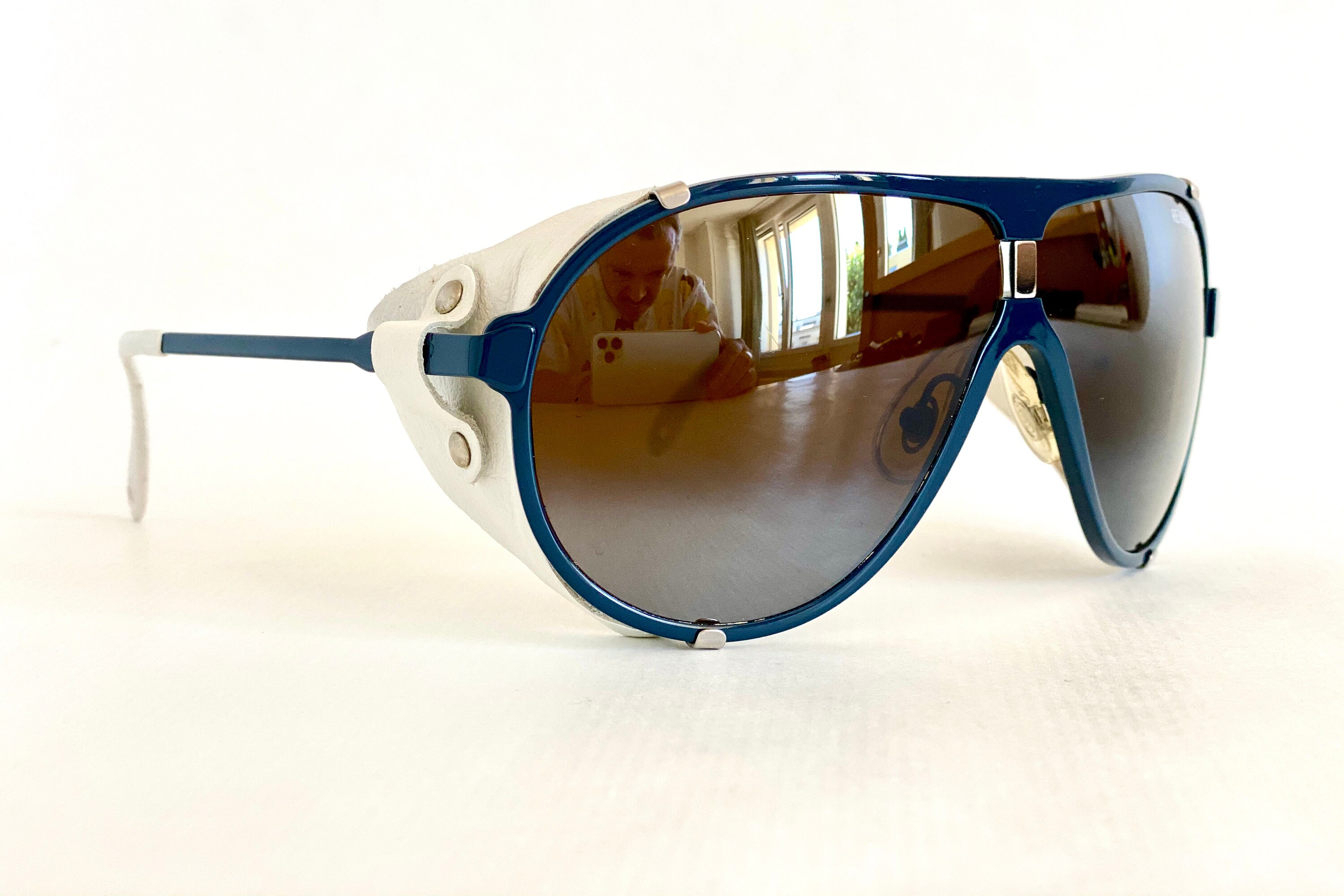 Lunettes De Glacier Bollé 8378 Vintage - Années 80, France, NOS, Blanc/marron