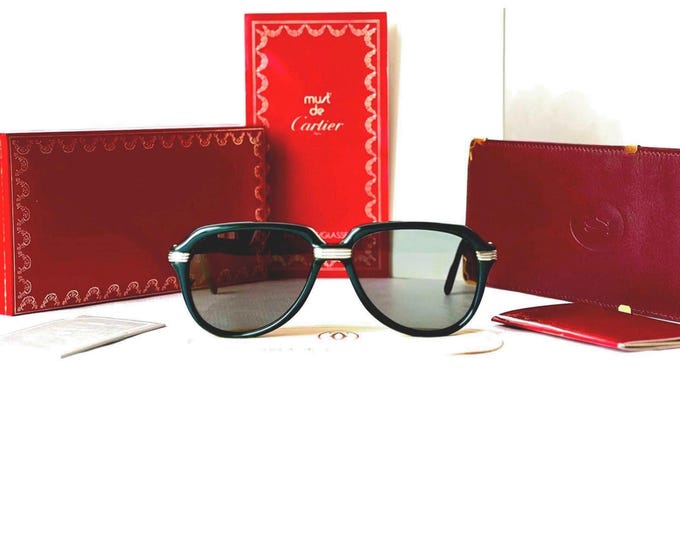 Vintage Cartier Vitesse Sunglasses: Green Platinum Edition, New Old Stock