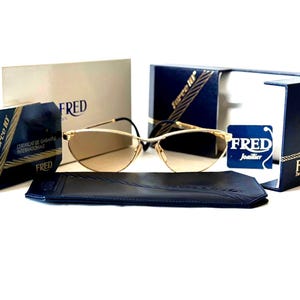 Vintage Fred Force 10 Alizé Sonnenbrille Photochrom 22k Gelbgold Vollständiger New Old Stock Made in France im Jahr 1989