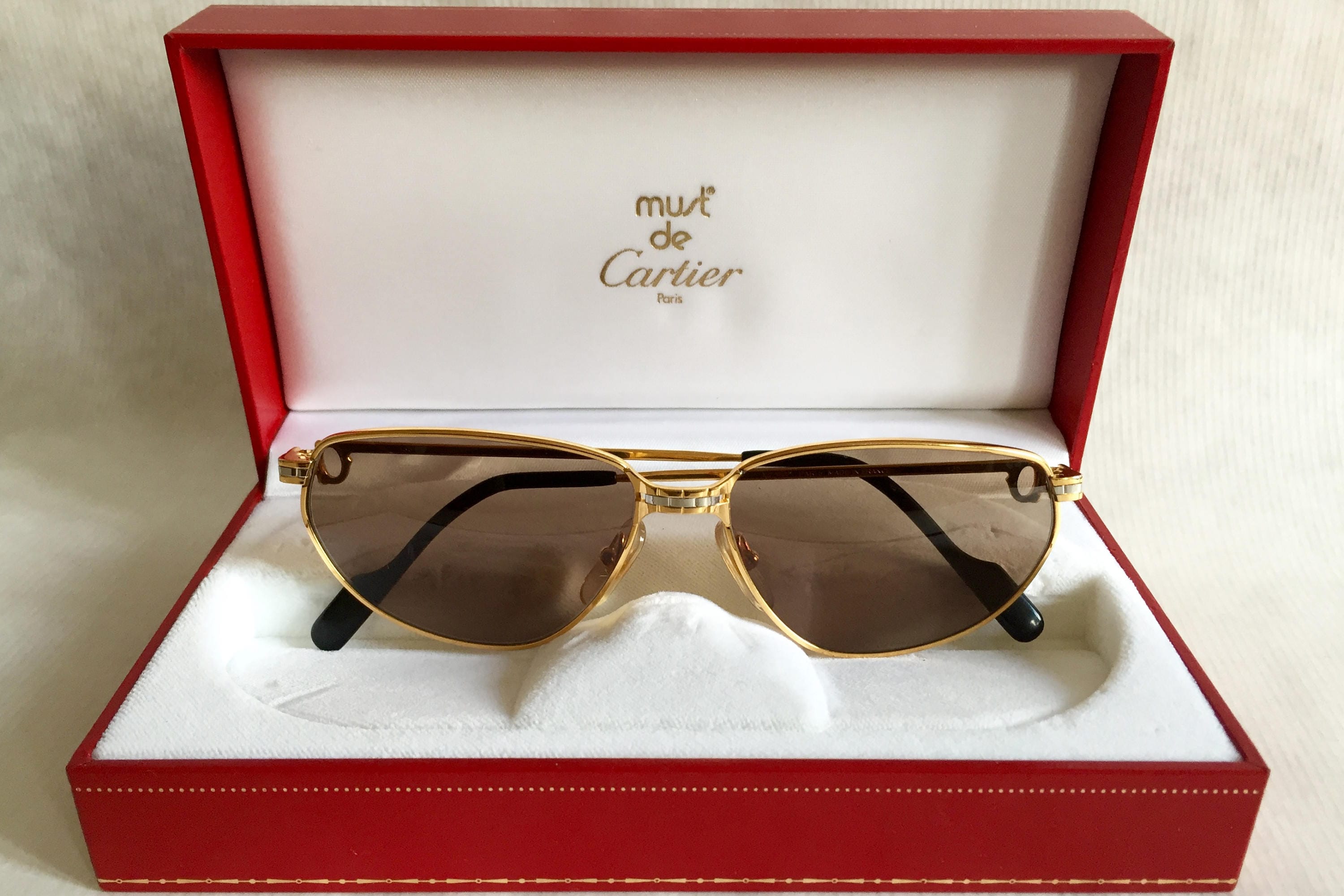 Cartier Panthère Windsor Vintage Sunglasses 18kt Gold Plated including ...