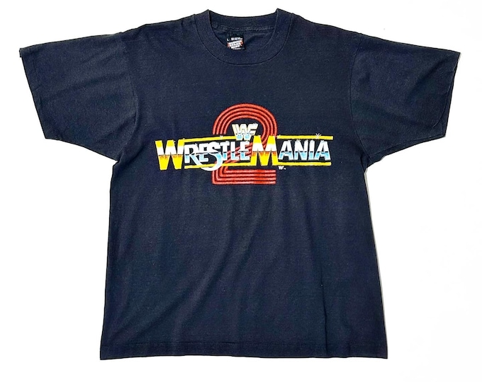 Vintage 1986 Wrestlemania 2 T-Shirt Single Stitch Screen Stars Made in USA Size L