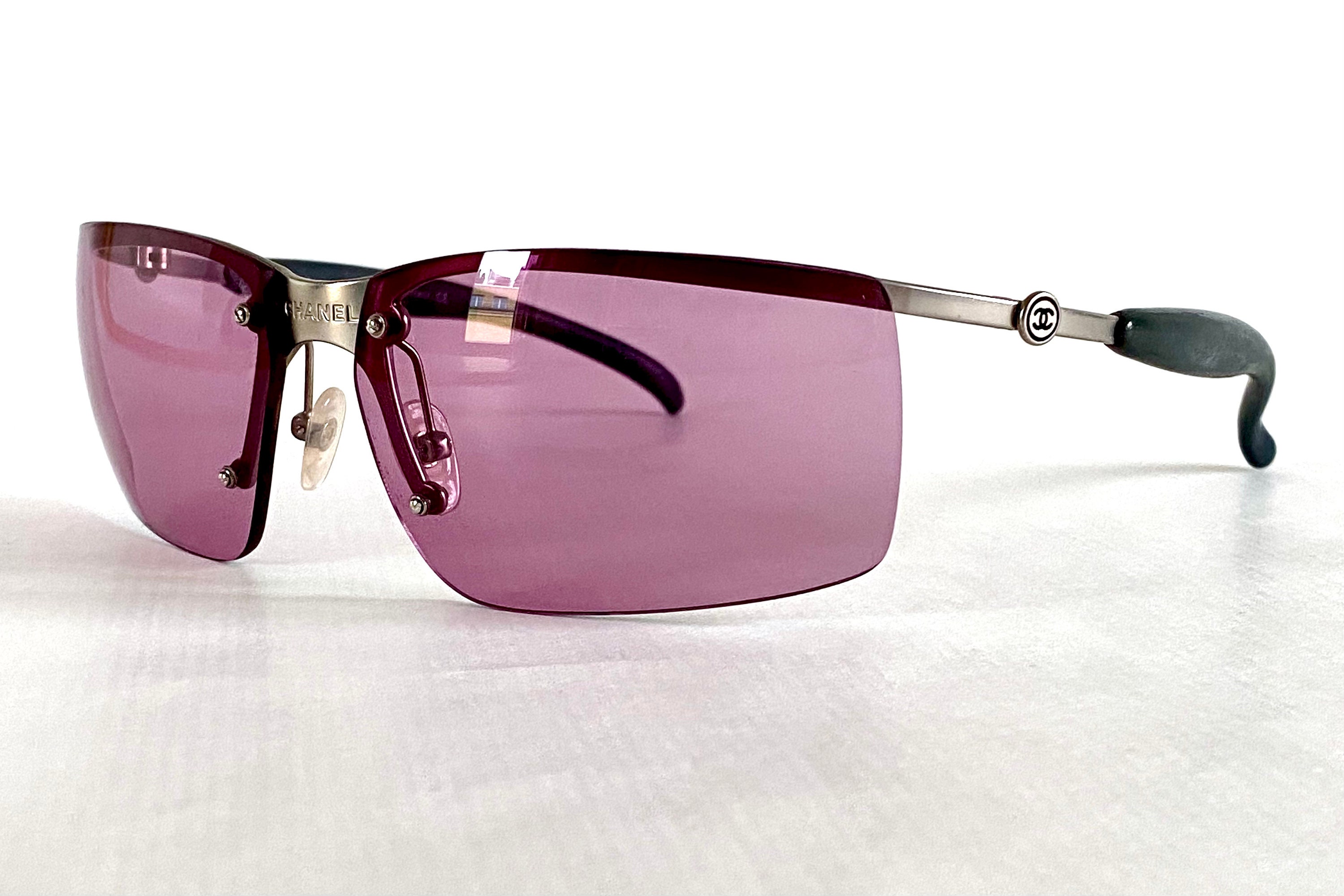 Chanel sunglasses with pink and gold square frames and pink lenses - BELORN