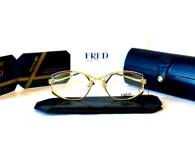 Vintage Fred Force 10 Joyau Glasses 18k Yellow Gold Full Set New Old Stock Made in France in 1989