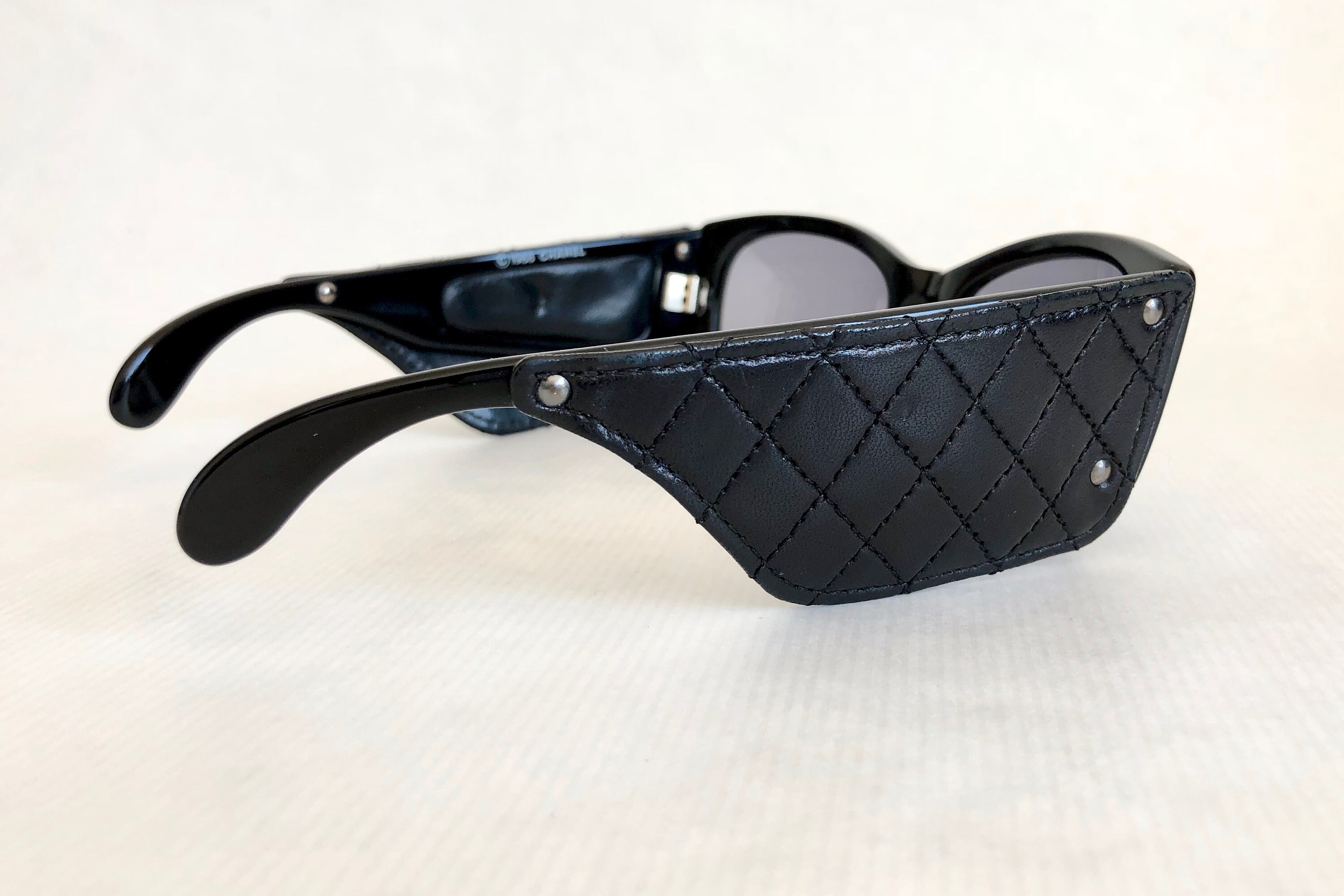 CHANEL Quilted Leather Vintage Sunglasses New Old Stock including Case