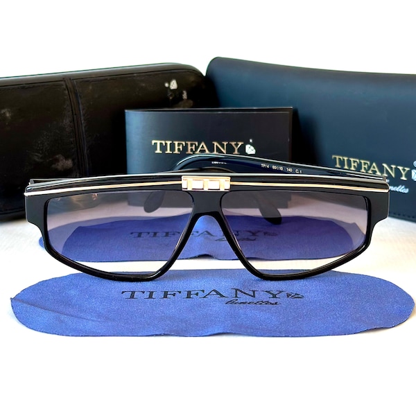 Vintage Tiffany TP4 Sunglasses 23K Gold Plated New Old Stock Full Set Made in Italy in 1989