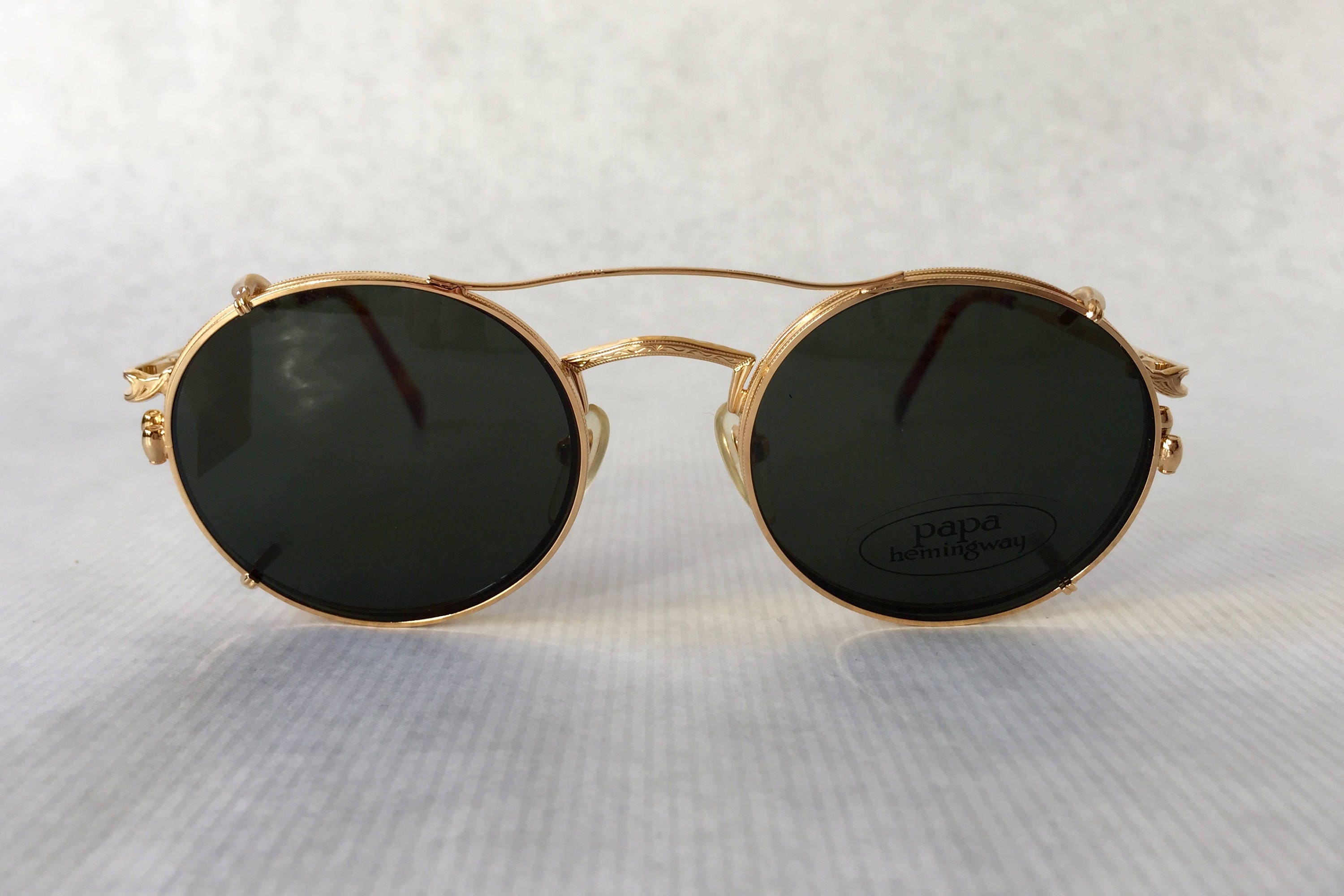 Papa Hemingway 17-3113 Clip-On 18K Gold Vintage Sunglasses New Old