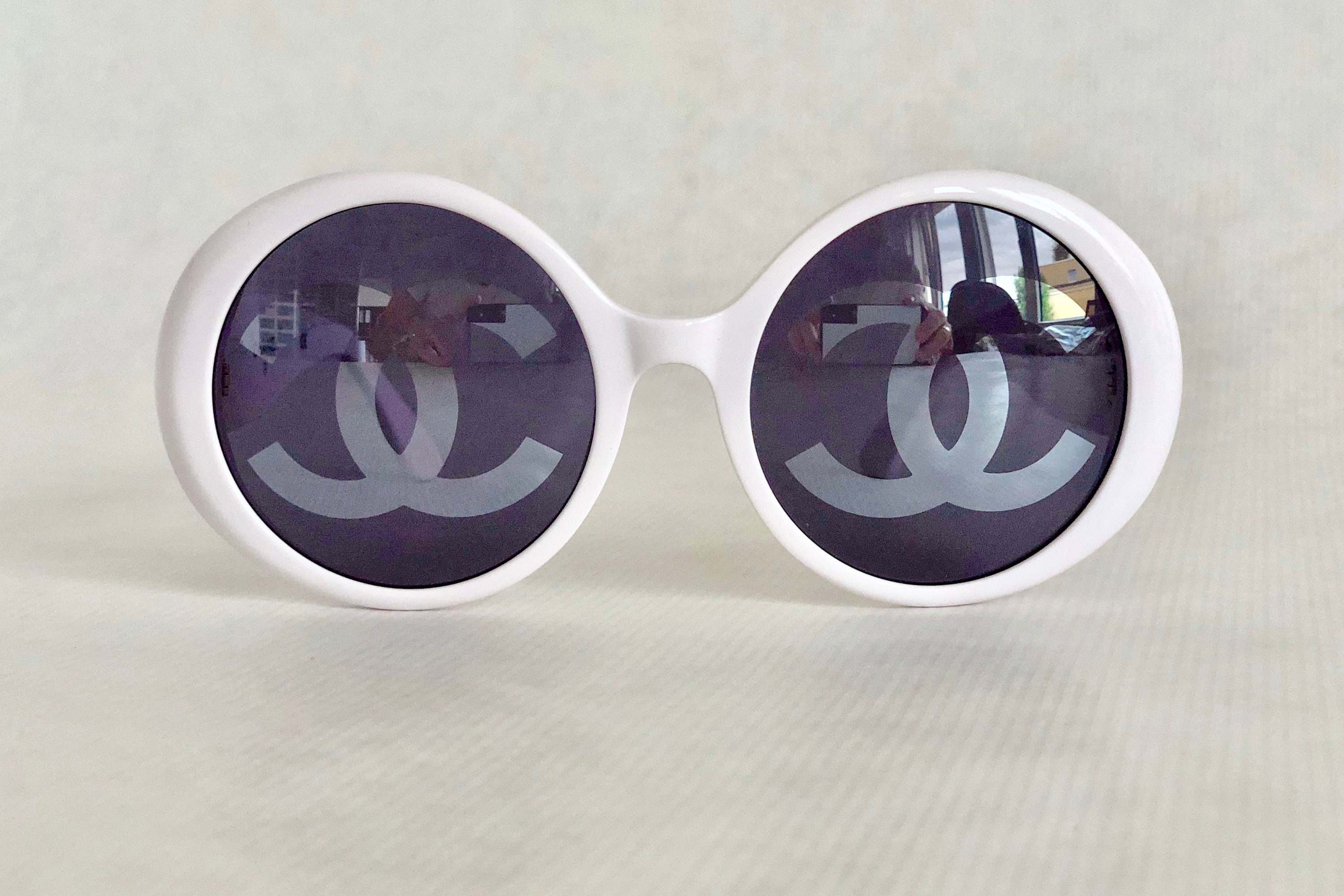 EXTREMELY RARE VINTAGE chanel white round sunglasses 01944 10601 authentic  $690.00 - PicClick