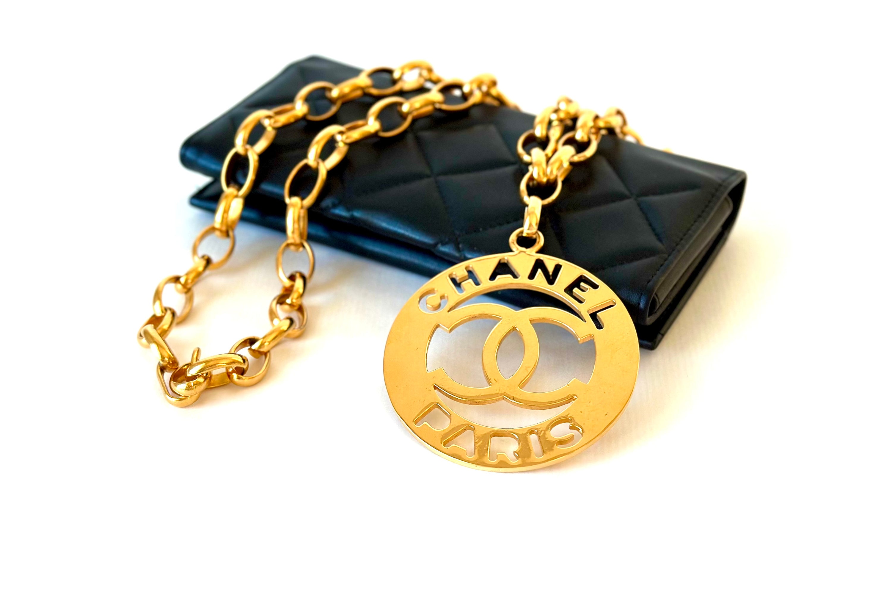 Vintage Chanel Paris Cutout Medallion Chain Belt Gold Plated Made in France  in the 1990s