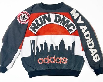 Vintage RUN DMC Adidas Sweatshirt Skyline Mein Adidas Größe L Made in Hong Kong in 1986