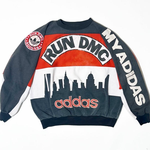 Vintage RUN DMC Adidas Sweatshirt Skyline Mein Adidas Größe L Made in Hong Kong in 1986