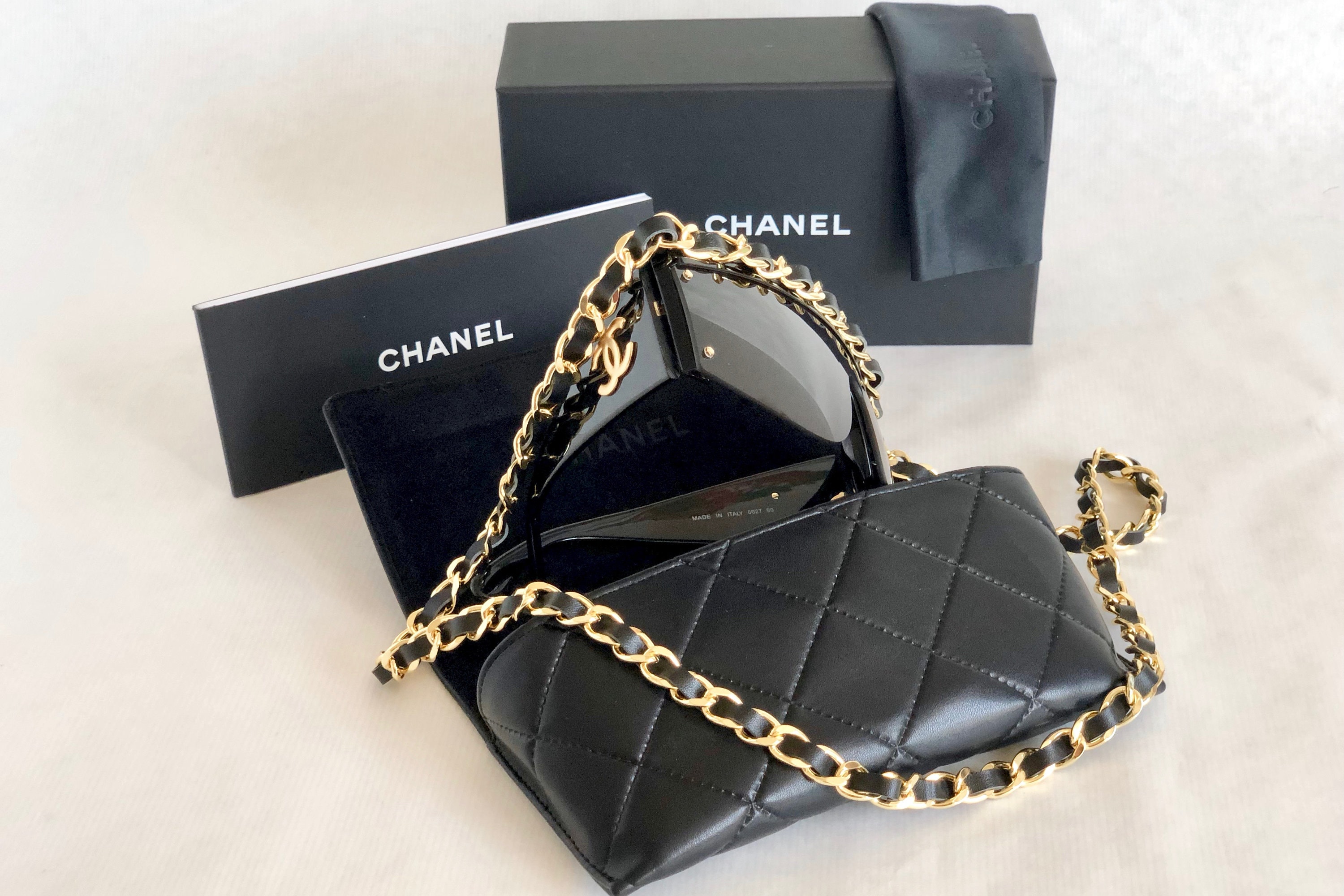 Vintage Amazing CHANEL Leather Chain Sunglasses as Seen on 