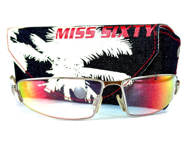 Vintage Miss Sixty Yoko Sunglasses New Old Stock Including Denim Case Made in Italy in 2001