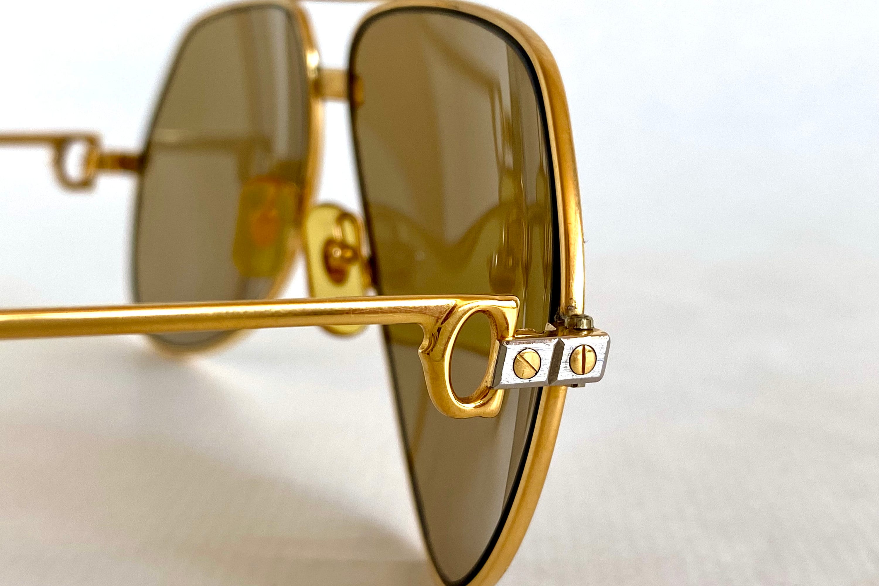 Vintage 1985 Cartier Vendome Santos 22k Gold Sunglasses Size 62 Cartier Crystal Lenses Including Cartier Jewel Case