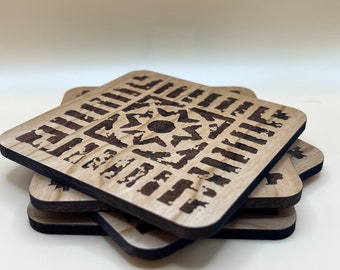 Lexington VA Brick Coasters – Laser-Cut Walnut or Cherry with antique brick design unique to Lexington Virginia