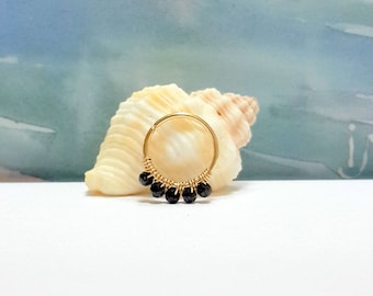 Gold Black Onyx Helix Piercing,Sterling Silver Conch Hoop, 24-16 gauge, Sharm Gift