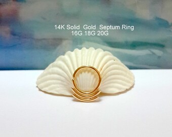14K Solid Gold Double Line Septum Ring: Tribal Hoop Piercing