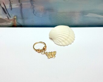Butterfly 14K Solid Gold Hoop Earring: Conch, Helix, Tragus Ring