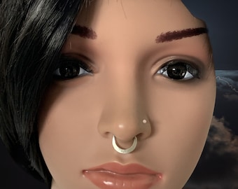 14K Solid Gold Septum Ring: Hammered Daith Hoop, 16g 14g
