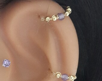 16g 18g 20g 22g Natural Amethyst Helix Ring - Gold Cartilage Earring -Tiny Silver Hoop Ring- February Birthstone - 7-12mm Inner Diameter