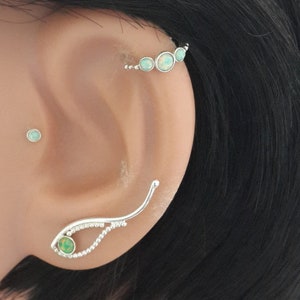 Best Gifts-Fire Kiwi Opal 2-3mm Cartilage Earring- Silver Helix Hoop-Tragus-Nose,Daith,Conch Hoop-16g 18g 20g 22g-Friend  Gifts