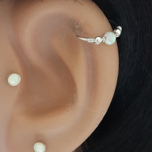 Black Friday-Helix Earring-Fire Opal 3mm Cartilage Earring- Septum-October's Birthstone-Silver Opal Hoop-16G 18G 20G 22G 24G-Charm ring opal
