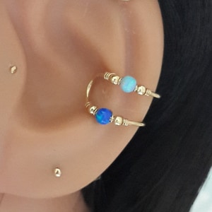 Gold Opal Ear Cuffs, Fake Helix Hoop, Double Wrap Cuff,Opal Helix Earring, Gold Conch Cuff,Non Pierced,Fake Piercing,Cartilage Cuff,Handmade