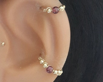 Granatbroskörhänge, 14k guldfylld Helixpiercing, 22-16 gauge, januari födelsesten