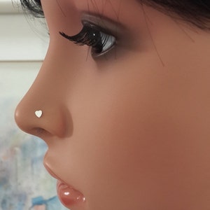 Valentine Heart Nose Stud, Tragus, 14k Yellow Gold Filled Nose Ring, Cartilage Earring 925 Sterling Silver 20 Gauge (0.8mm) Standard