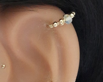 Ethiopian Fire Opal Gold Hoop Earring, 22-16g Cartilage Helix Ring, October Birthstone